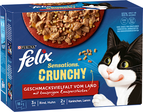 Nassfutter Katze Sensations Crunchy Geschmacksvielfalt vom Land Felix