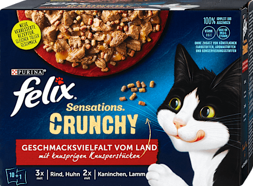 Nassfutter Katze Sensations Crunchy Geschmacksvielfalt vom Land Felix