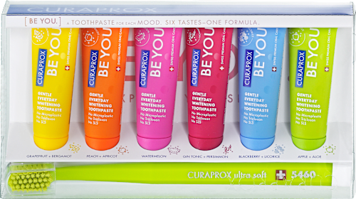Be you sada bělicí zubní pasty + zubní kartáček, 6x10 ml CURAPROX