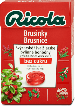 Švajčiarske bylinné bonbóny s brusnicami a vitamínom C Ricola
