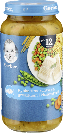 Obiadek rybka z marchewką, groszkiem i kluseczkami  Gerber