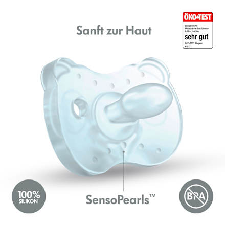 Schnuller Soft Silikon, hellblau/uni, 0-6 Monate Medela