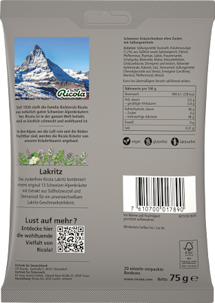 Bonbon, Lakritz, zuckerfrei Ricola