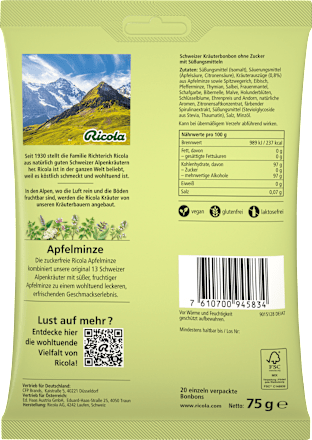 Bonbon, Apfelminze, zuckerfrei Ricola