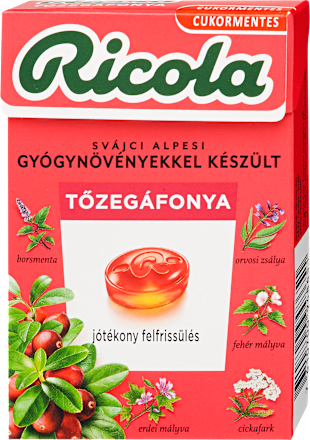 Gyógynövényes cukorka tőzegáfonya Ricola