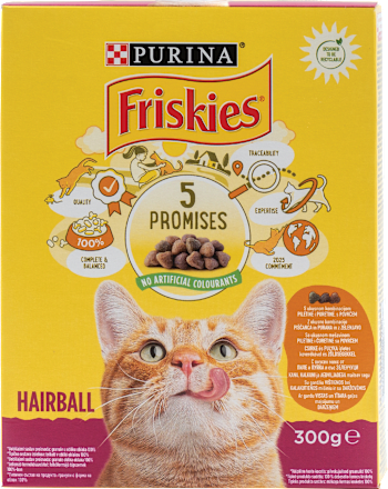 HAIRBALL 5 PROMISES kompletna suva hrana za mačke - granule PURINA Friskies