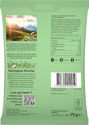 Bonbon, Eukalyptus Kirsche, zuckerfrei Ricola