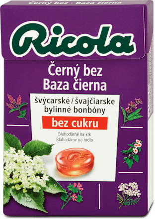 Švajčiarske bylinné bonbóny s bazou čiernou Ricola