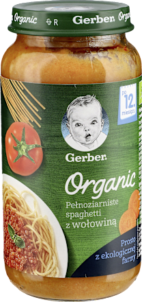 Obiadek pełnoziarnisty spaghetti z wołowiną  Gerber Organic