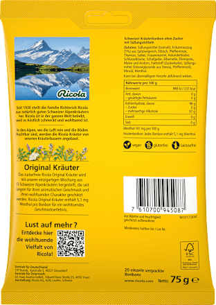 Bonbon, Original Kräuter, zuckerfrei   Ricola