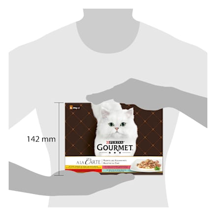 Nassfutter Katze, Huhn, Forelle, Rind & Seelachs, à la carte - Rezepte des Küchenchefs, Multipack (8x85  g) Purina Gourmet