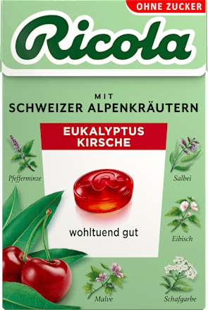 Bonbon, Eukalyptus Kirsche, zuckerfrei, in der Taschenbox  Ricola