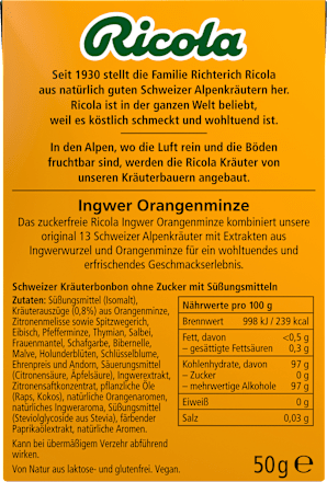 Bonbon, Ingwer & Orangenminze, zuckerfrei, in der Taschenbox Ricola