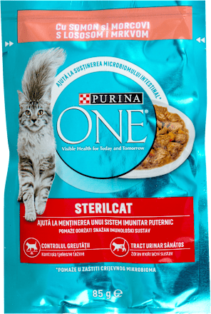 STERILCAT kompletna hrana za odrasle mačke, ukus lososa i šargarepe PURINA ONE