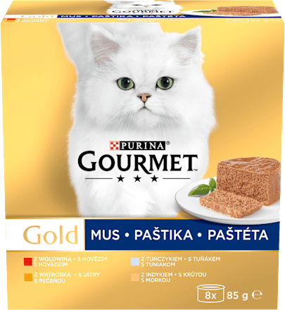 Gold konzervy pro kočky tuňák, játra, krůta, hovězí paštika 8x85g PURINA GOURMET