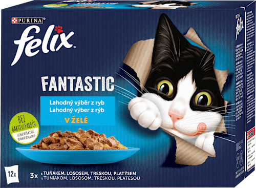 Fantastic kapsičky pro kočky losos, platýs, tuňák, treska v želé 12x85g Felix