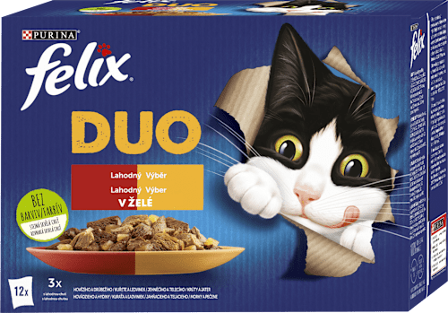 Fantastic DUO kapsičky pro kočky kuře a ledvinky, hovězí a drůbeží, krůta a játra, jehněčí a telecí 12x85g Felix