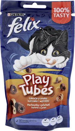 Przekąski dla kotów dorosłych, kurczak i wątróbka Play Tubes Felix
