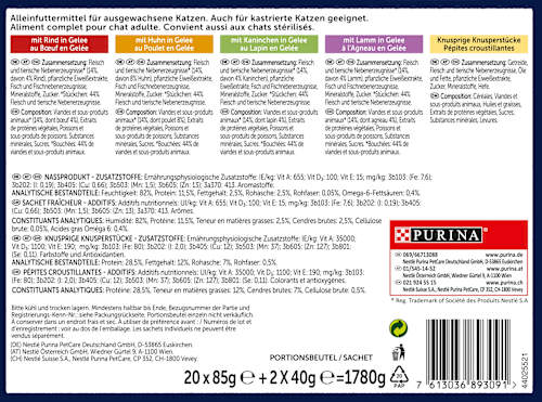 Nassfutter Katzen, Crunchy Geschmacksvielfalt vom Land, Multipack (20x85g + 2x40g) Felix
