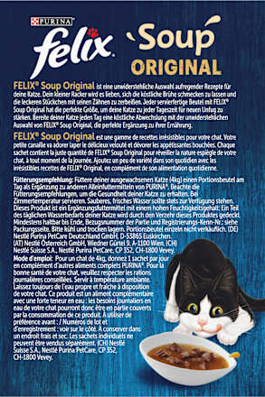 Nassfutter Katze mit Rind, Huhn & Lamm, Soup Original Multipack (6x48 g) Felix