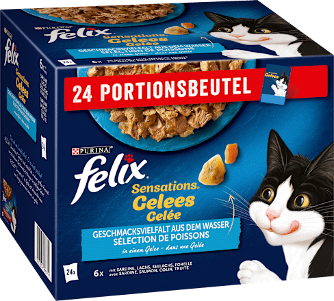 Nassfutter Katze, Sensations Gelée - Geschmacksvielfalt aus dem Wasser, Multipack (24x85  g) Felix