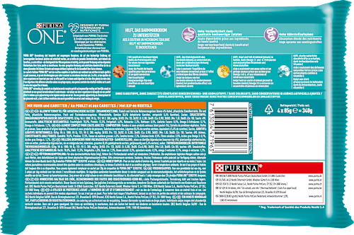 Nassfutter Katze Sensitive mit Huhn & Karotten, Multipack (4x85 g) PURINA ONE
