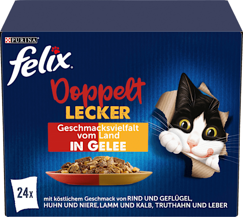 Nassfutter Katze, Geschmacksvielfalt vom Land in Gelee, Multipack (24x85 g) Felix