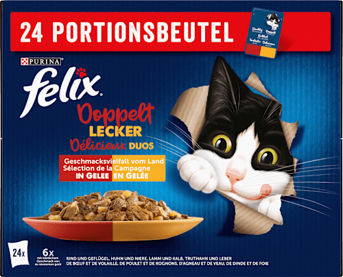 Nassfutter Katze, Geschmacksvielfalt vom Land in Gelee, Multipack (24x85 g) Felix
