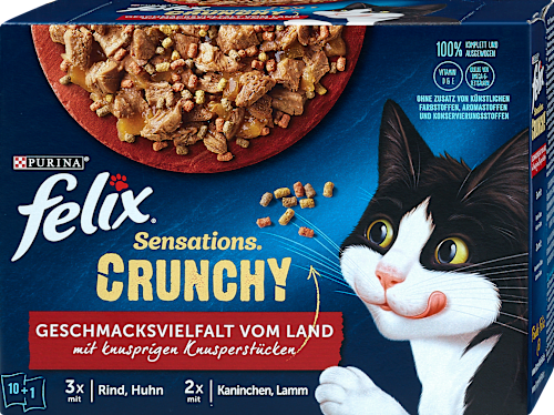 Nassfutter Katze Sensations Crunchy Geschmacksvielfalt vom Land Felix