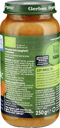 Obiadek pełnoziarnisty spaghetti z wołowiną  Gerber Organic