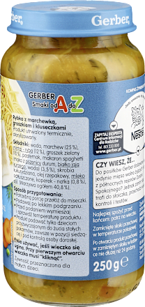 Obiadek rybka z marchewką, groszkiem i kluseczkami  Gerber