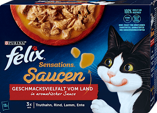 Nassfutter Katze Sensations Saucen Geschmacksvielfalt vom Land Felix