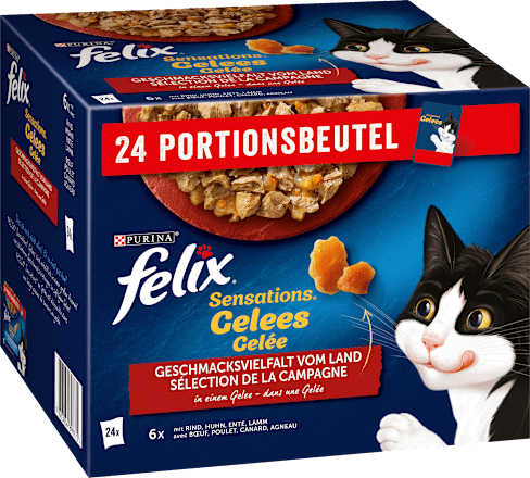 Nassfutter Katze, Sensations Gelée - Geschmacksvielfalt vom Land, Multipack (24x85 g) Felix