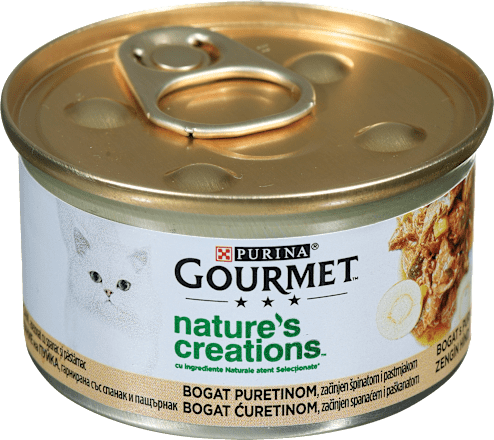 Pašteta za mačke Nature's Creations, s puranom, špinačo in pastinakom Purina Gourmet