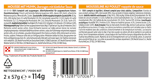 Nassfutter Katze Mousse mit Huhn, Revelations (2 x 57g) Purina Gourmet
