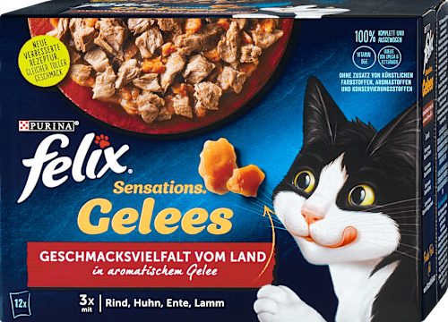 Nassfutter Katze Sensations Gelees Geschmacksvielfalt vom Land Felix