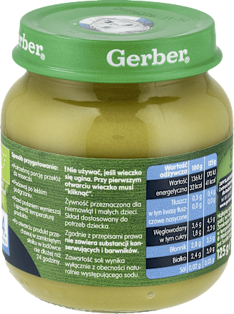 Obiadek Zielony groszek, brokuły, cukinia  Gerber Organic