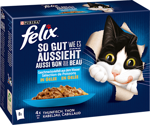 Nassfutter Katze, Geschmacksvielfalt aus dem Wasser, Adult, Multipack, (8x85 g) Felix