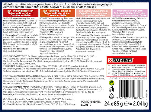 Nassfutter Katze, gemischte Vielfalt mit Gemüse in Gelee, Multipack (24x85g) Felix