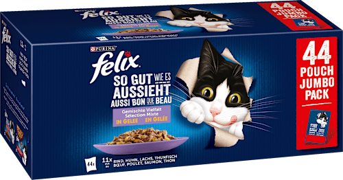 Nassfutter Katze So gut wie es aussieht Gemischte Vielfalt in Gelee Jumbo Pack Felix