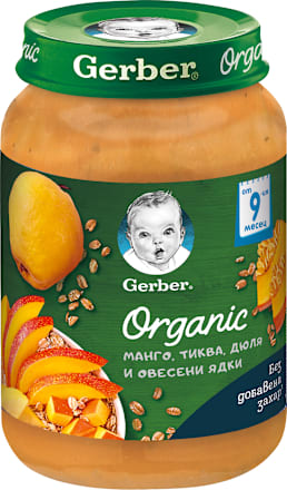 Био пюре с манго, тиква, дюля и овесени ядки, 9+ месеца Gerber Organic