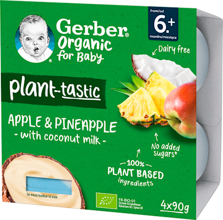 Bio kókusztej alapú alma-ananász poharas bébidesszert 6 hónapos kortól Gerber Organic