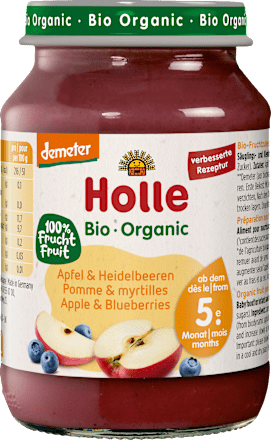 Био пюре Ябълка и боровинка 5м+ Holle