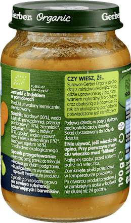 Obiadek jarzynki z indykiem w pomidorach Gerber Organic