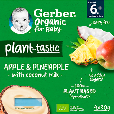 Bio kókusztej alapú alma-ananász poharas bébidesszert 6 hónapos kortól Gerber Organic