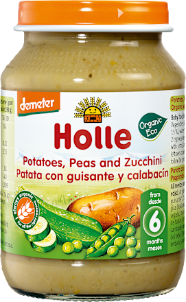 Био пюре Картоф, грах и тиквичка 6м+ Holle