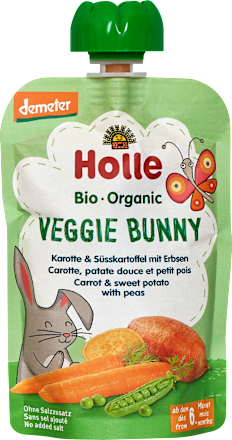 Quetschie Veggie Bunny Karotte, Süßkartoffel mit Erbsen ab dem 6. Monat Holle