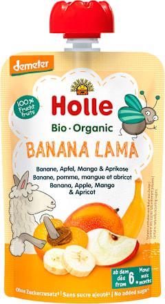 Био пюре с банан, ябълка, манго и кайсия 6м+ Holle