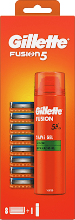 Fusion5 náhradní holicí hlavice 8 ks + gel na holení 200 ml Gillette