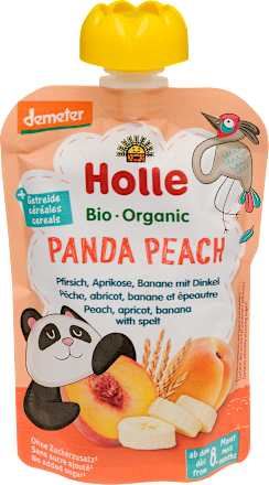 Bio gyümölcspüré őszibarackkal, sárgabarackkal, banánnal és tönköllyel 8 hónapos kortól  Holle